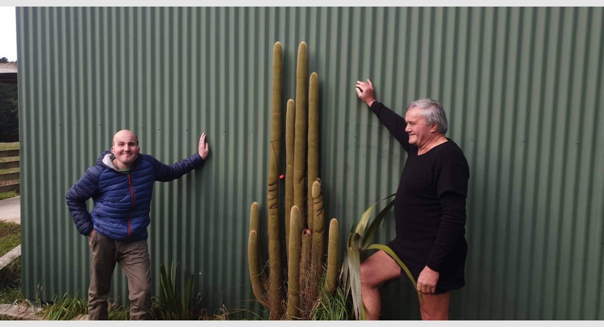 Grandad Gardiner Rory and a cactus July 2022